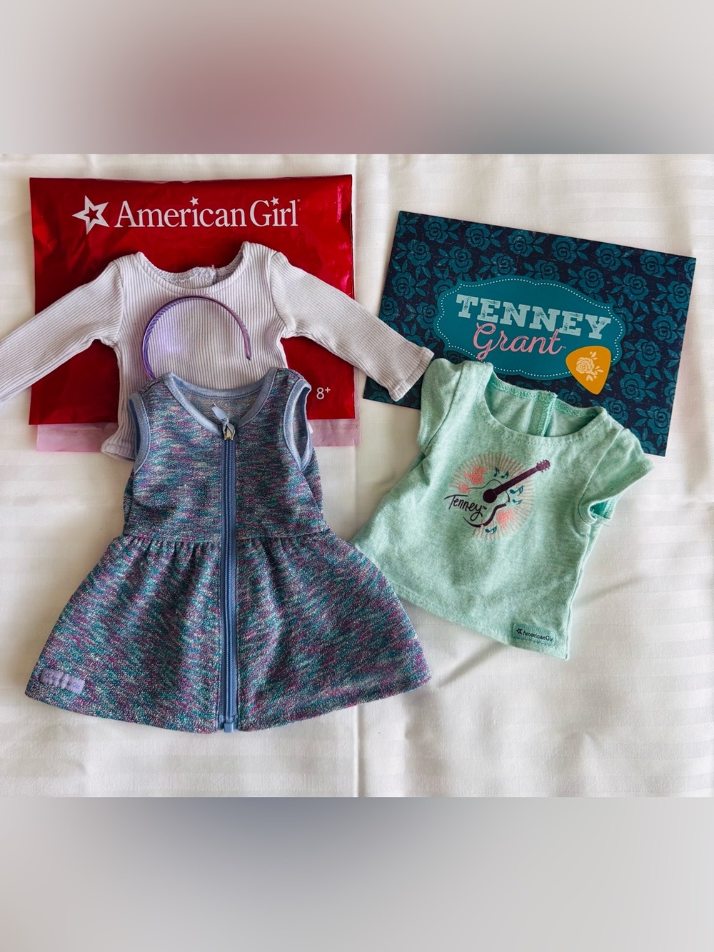 American Girl purple sparkle outfit and doll tee.